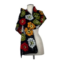 Black on Mix Color Flower Scarf